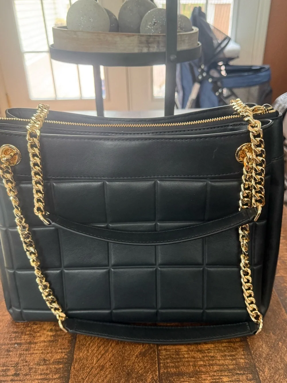 Michael Kors Black Quilted Leather Shoulder Bag with Gold Chain NWT $498
